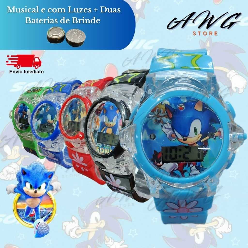 Relógio Sonic Infantil Digital LED Musical – Menino e Menina + 2 Baterias Extras