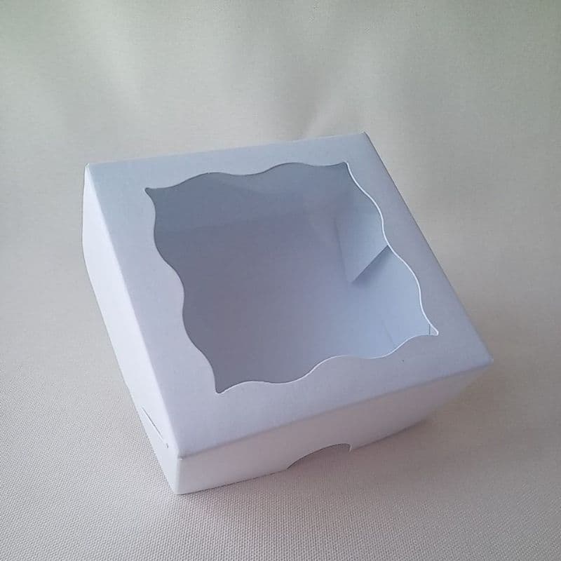 25 / 50 / 70 / 100 Caixa com Visor 8,5x8,5x3,5 cm (Branca ou kraft)