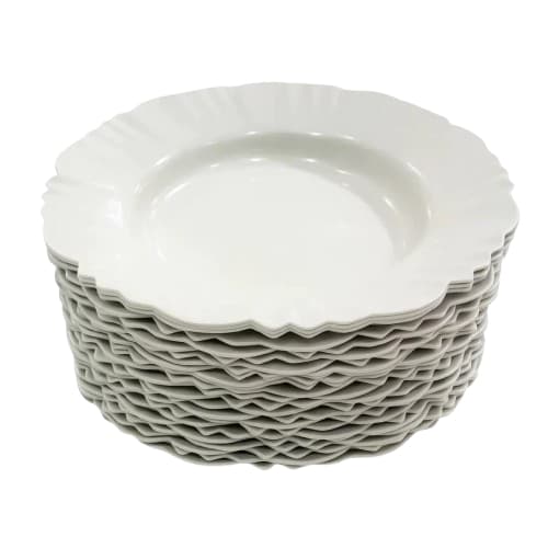 Kit 12 Prato Fundo com Borda Branco Refeição Churrasco Festa Pratos Plastico