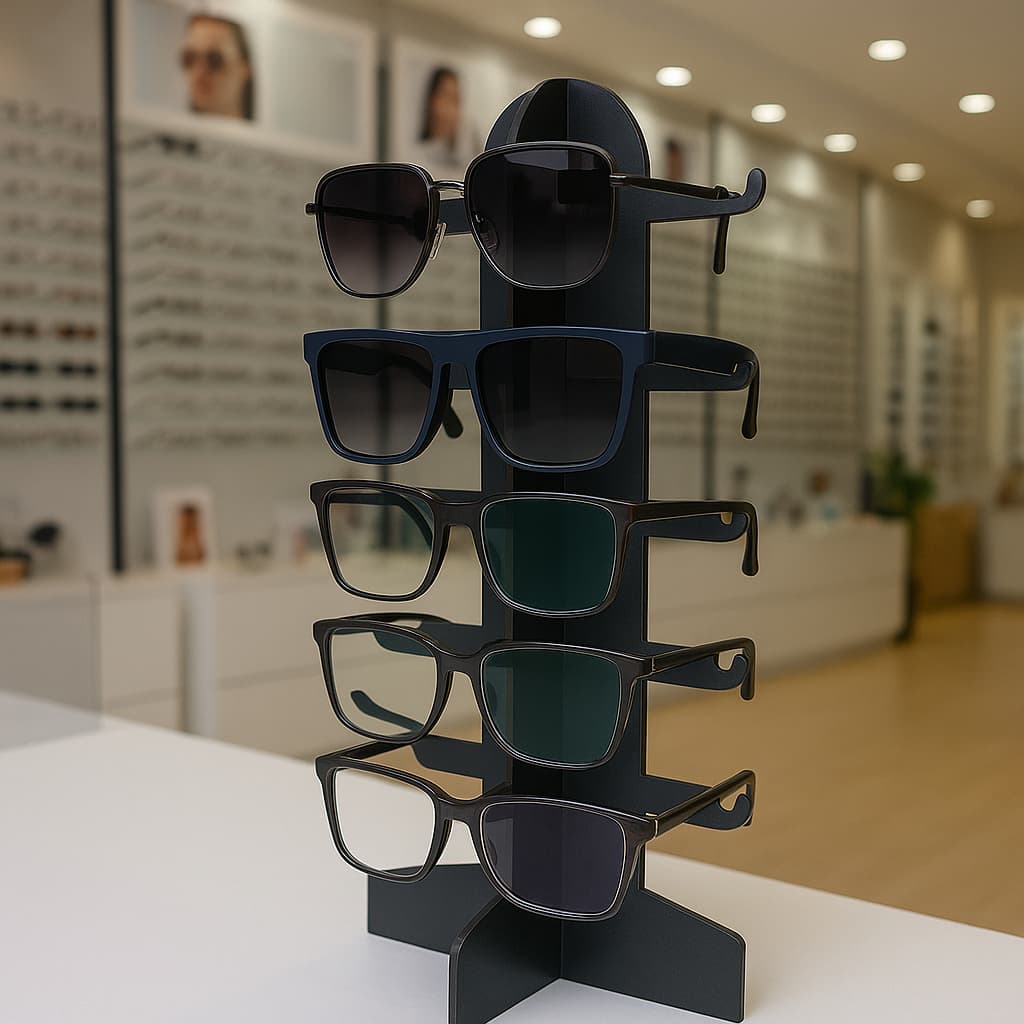 Expositor de Óculos em MDF Balcão Torre com 5 Espaços Preto Luxo