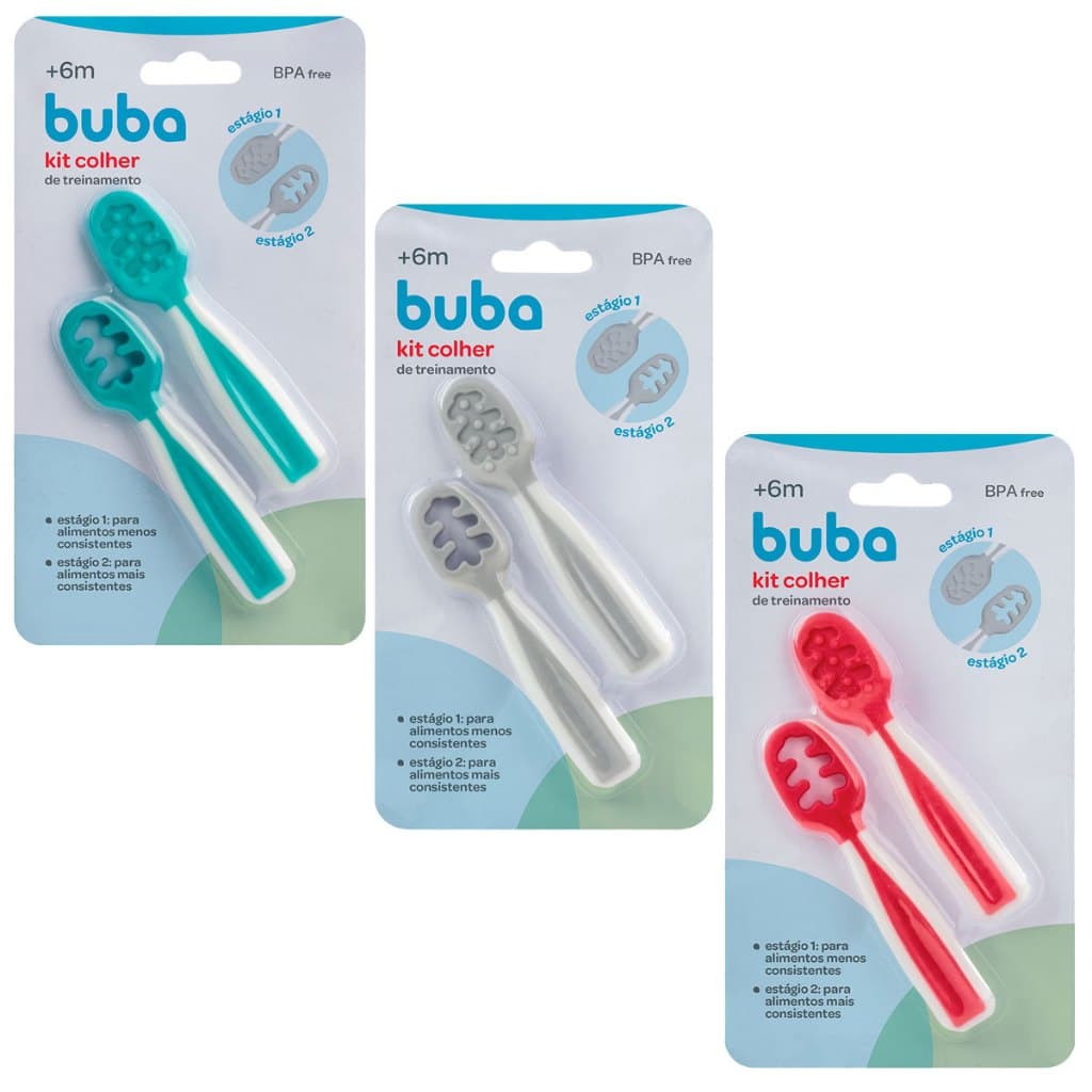 Kit c/ 2 Colheres de Treinamento Bebe Autoalimentacao Blw Buba