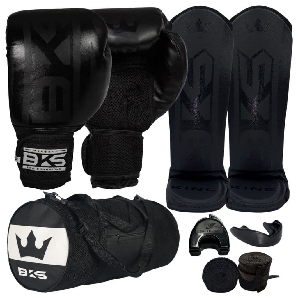 Luva De Boxe Muay Thai Kickboxing + Caneleiras+ Bandagens + Bucal + Case + Bolsa KIT BKS