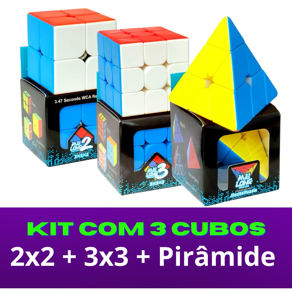 Kit 3 Cubo Mágico 2x2x2+3x3x3+pirâmide Profissional Moyu