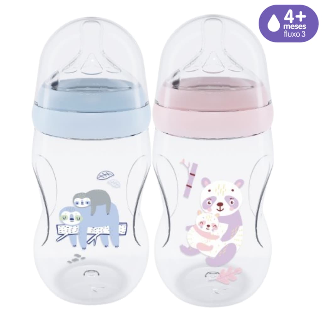 Mamadeira Pétala Lolly Anticólica Fluxo 3 +4 Meses Bico Silicone Reto 330 mL Tampa Antivazamento