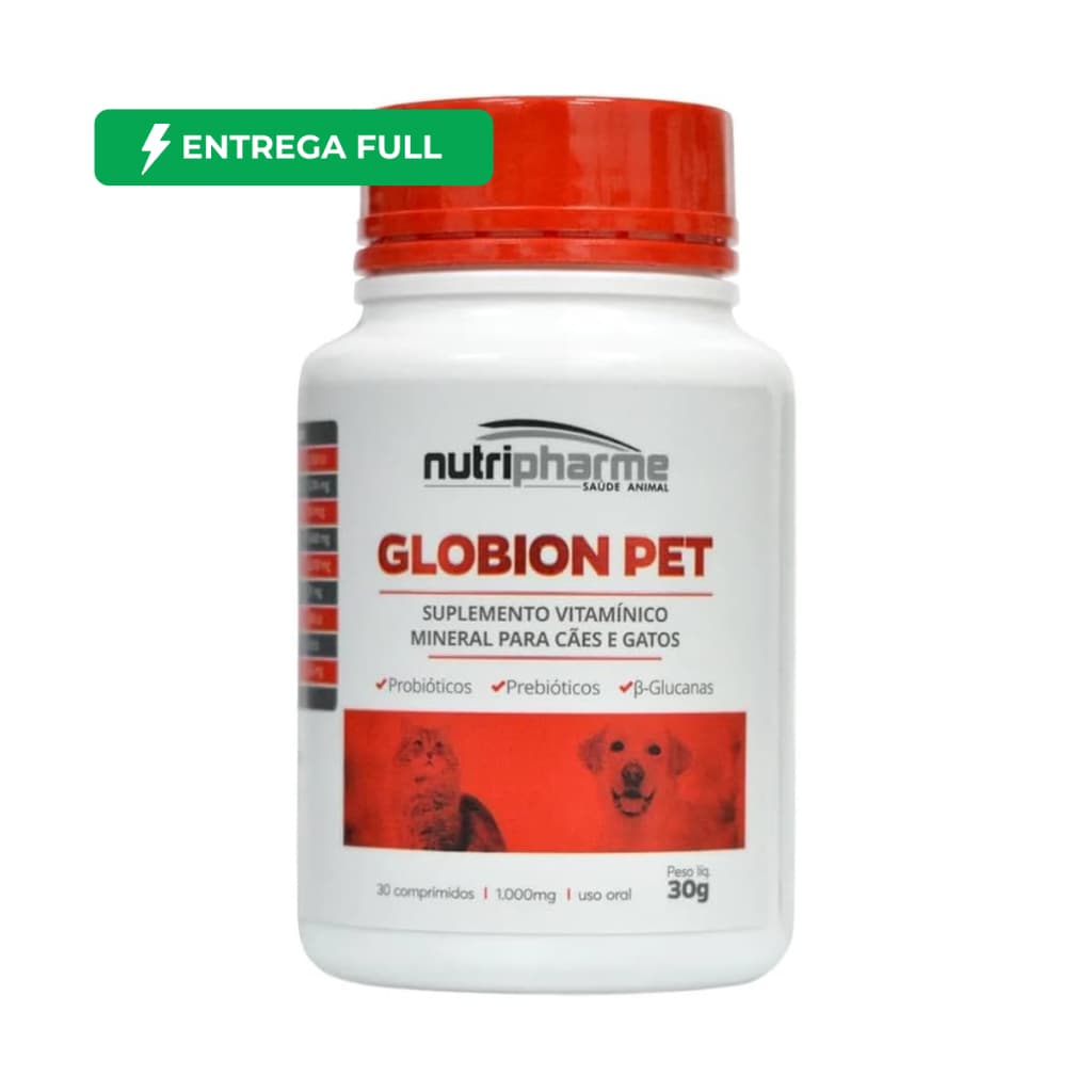 Globion Pet Suplemento Intestinal Imunidade Cães e Gatos Nutripharme 30 Comprimidos