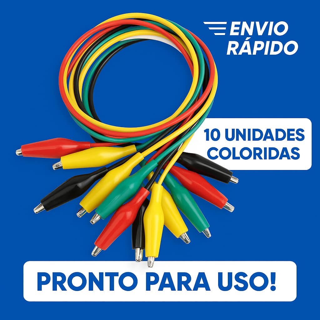 Garra Jacaré com Cabo – Kit com 10 fios coloridos