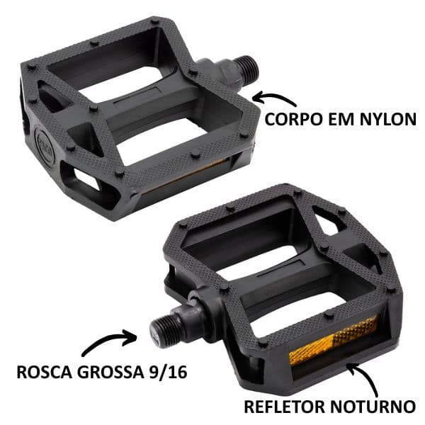Pedal Bike Bicicleta Plataforma 9/16 Nylon Paco Rosca Grossa C/ Refletor PAR