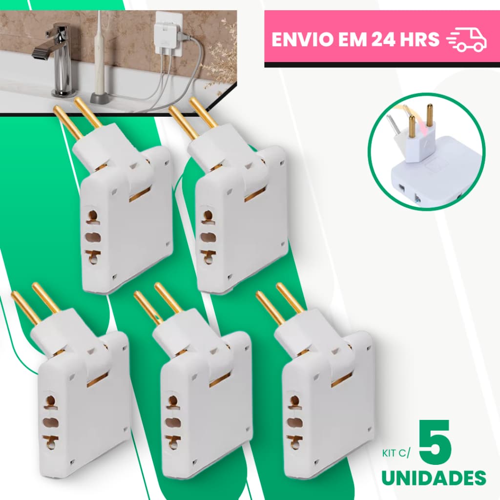Adaptador Articulado Bivolt 110v 220v 10A Dobrável Anti-chamas