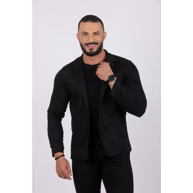 BLAZER SLIM SARJA ACETINADO PRETO