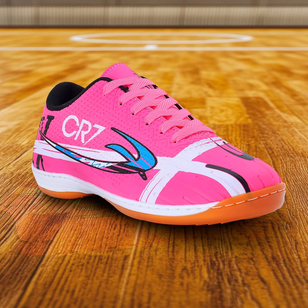 Chuteira Futsal Quadra e Salão Allads CR7 Rosa com Solado Costurado Conforto Extremo Antiderrapante