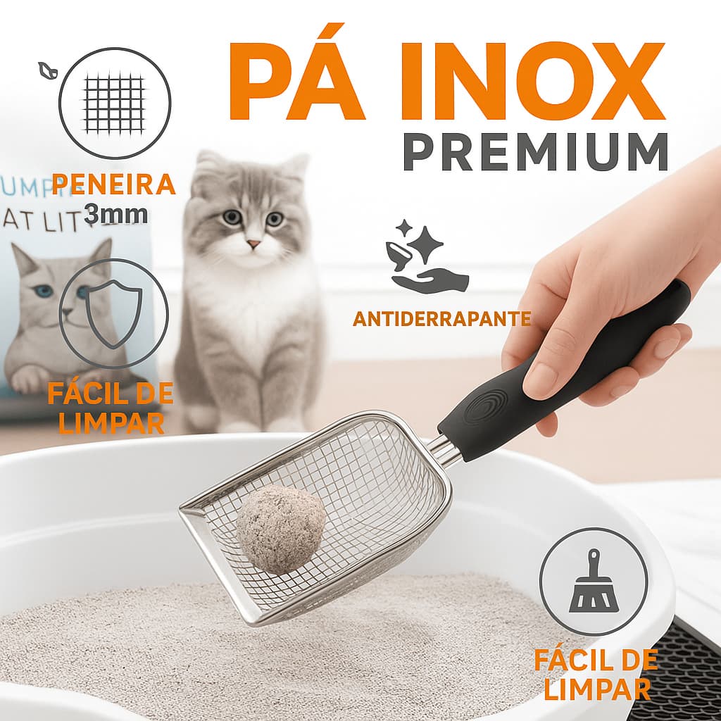 Pá Higiênica Inox Para Limpeza Em Caixa Areia De Gatos E Animais Estimação Peneira Coletora De Cocô