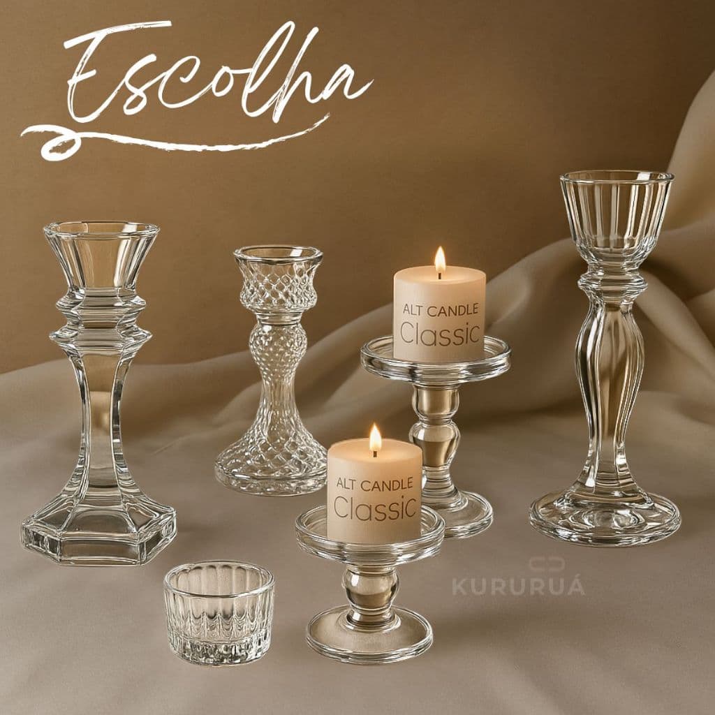 Castiçal de Vidro Porta Vela Palito Espiral Decoração de Luxo