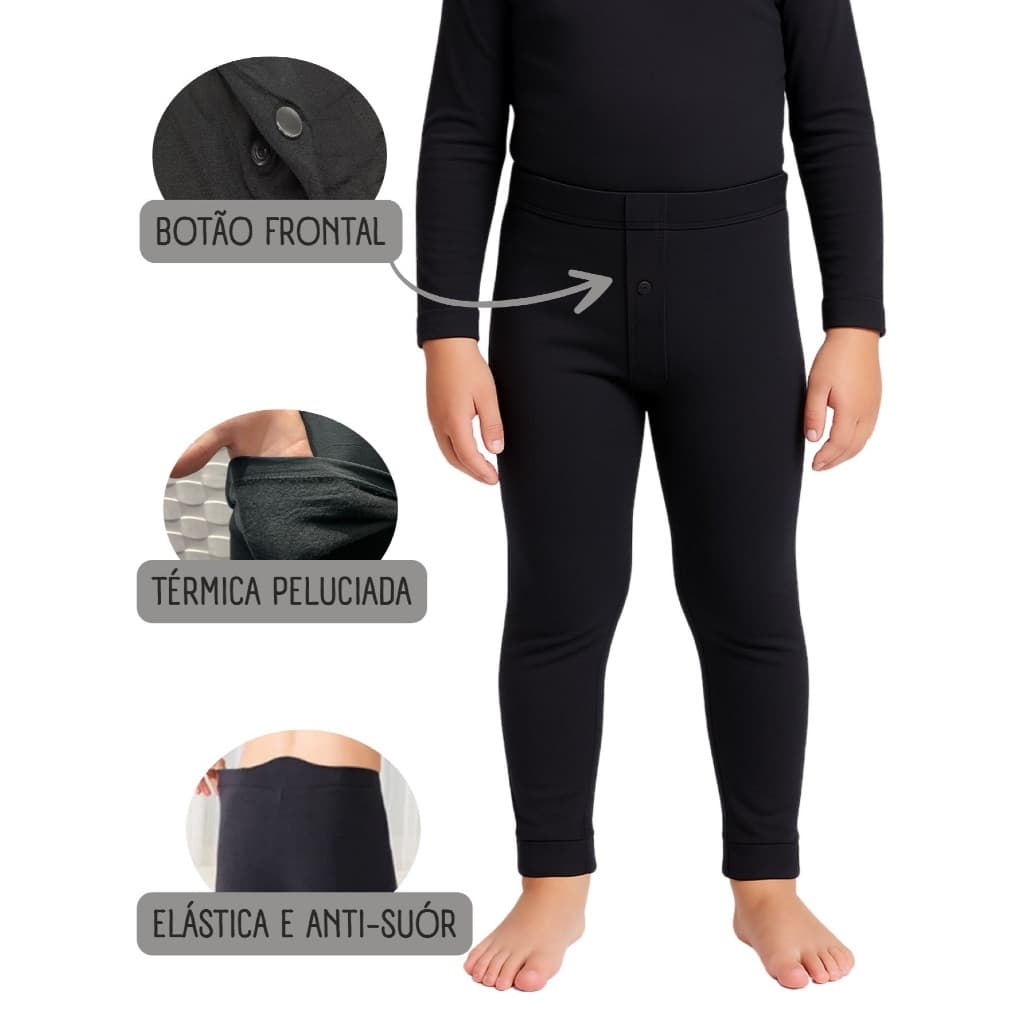 Calça Infantil Anti-Transpirante Térmica Masculina Segunda Pele Peluciada Forrada Lã Proteção