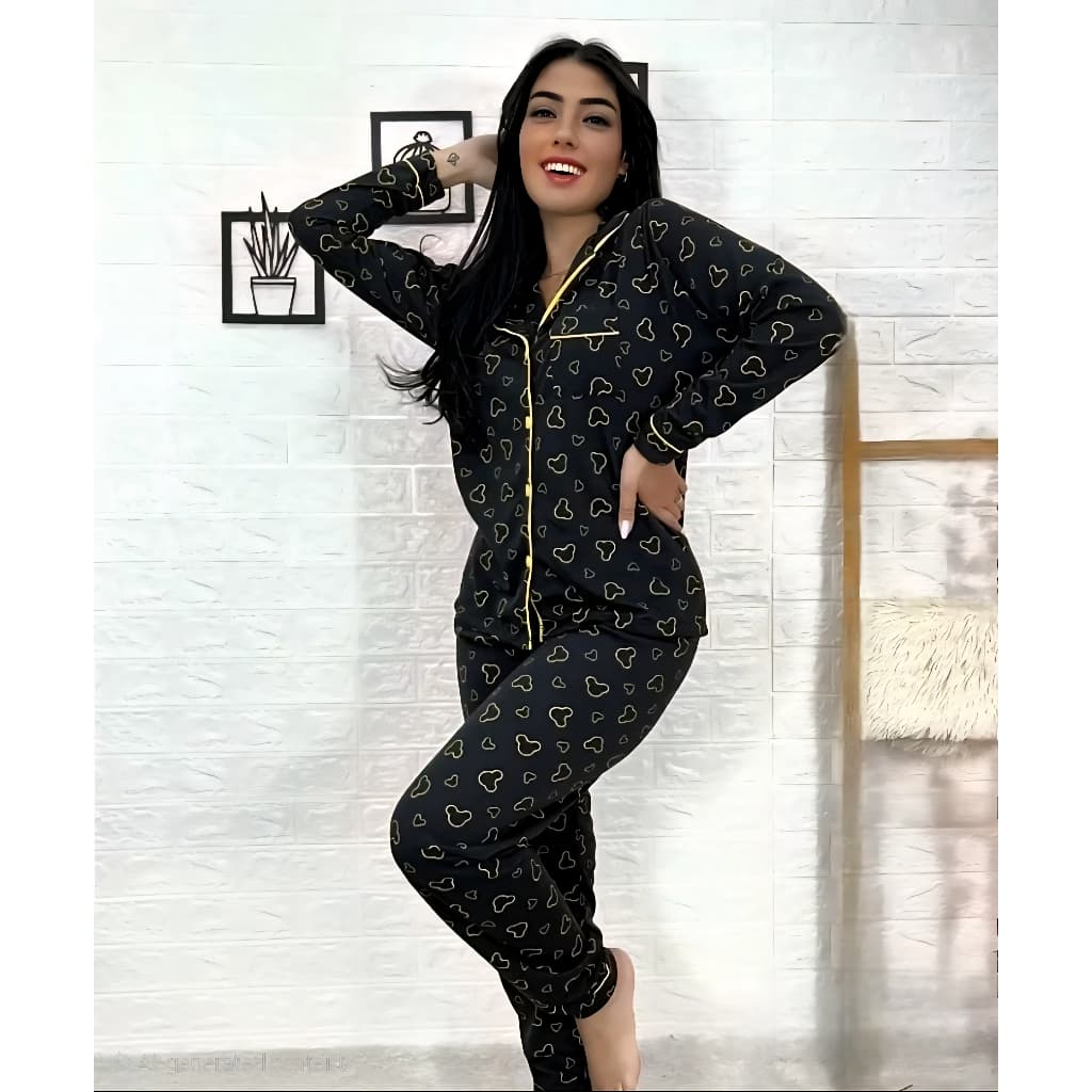 Pijama FB blogueira americano Gola V Malha Premium inverno Manga longa botão gestante amamentação