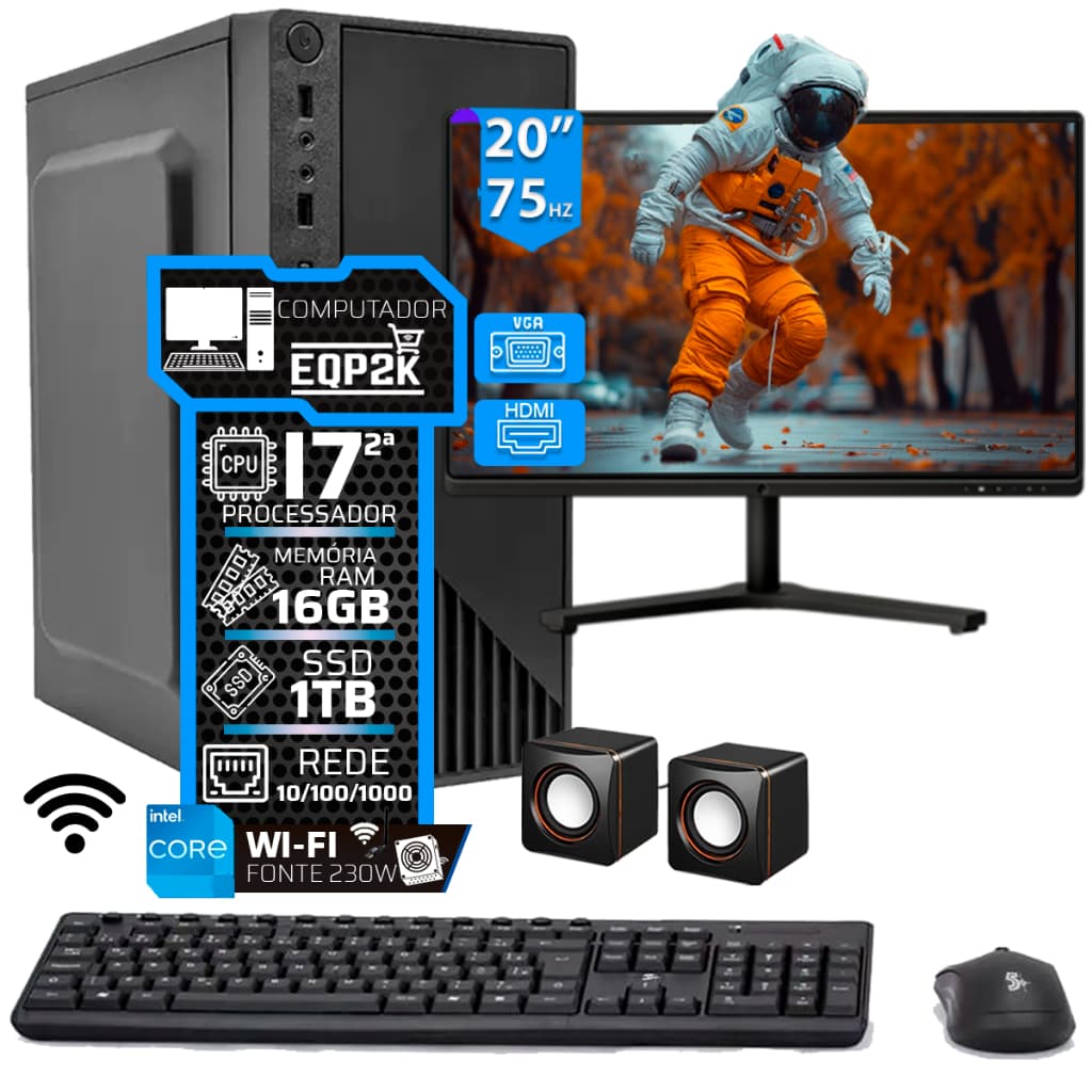 Computador Intel I7 16gb Ssd 1tb Completo Monitor 20