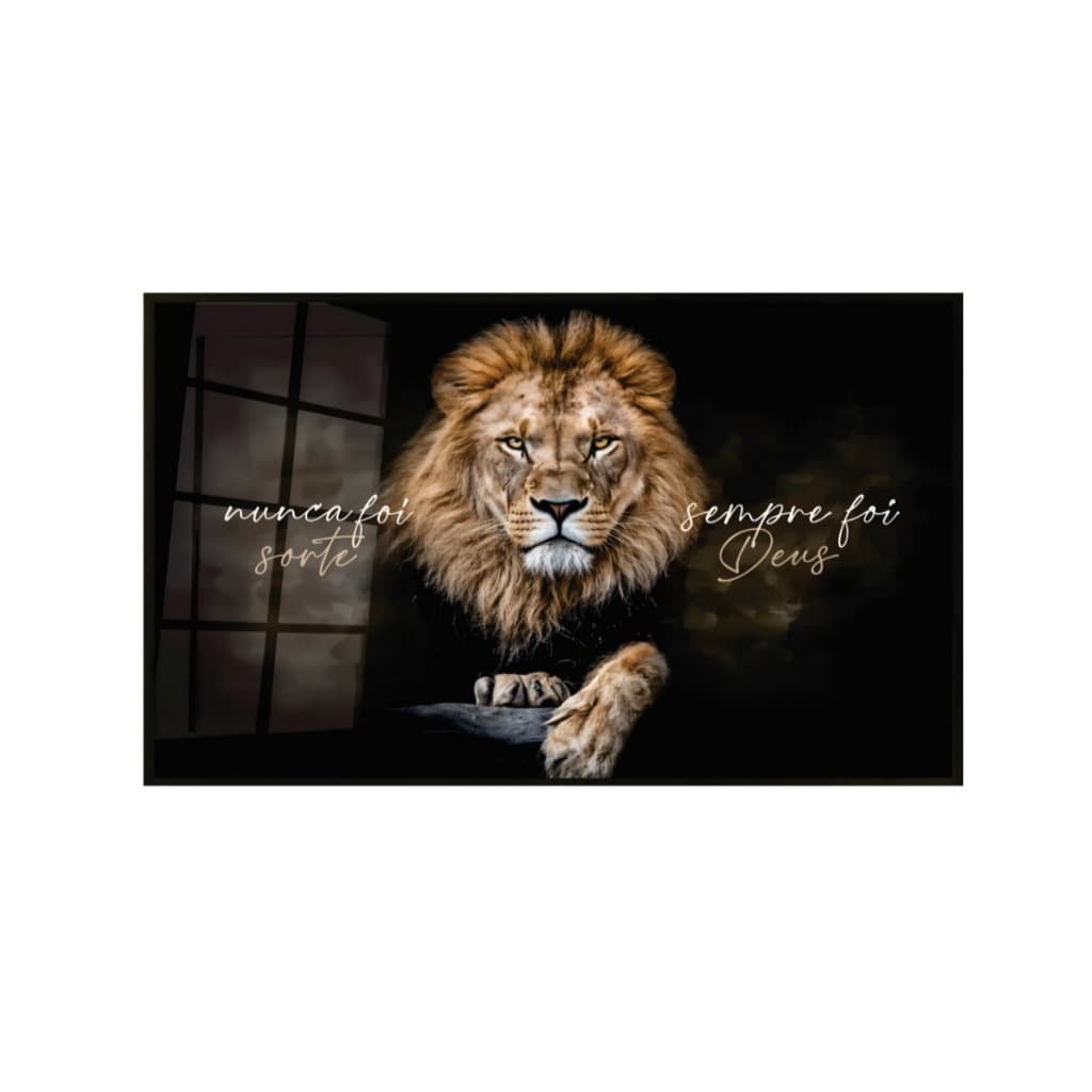 Quadro Decorativo 50x30 Leão De Judá Nunca Foi Sorte Sempre Foi Deus Sala Quarto Escritório Premium