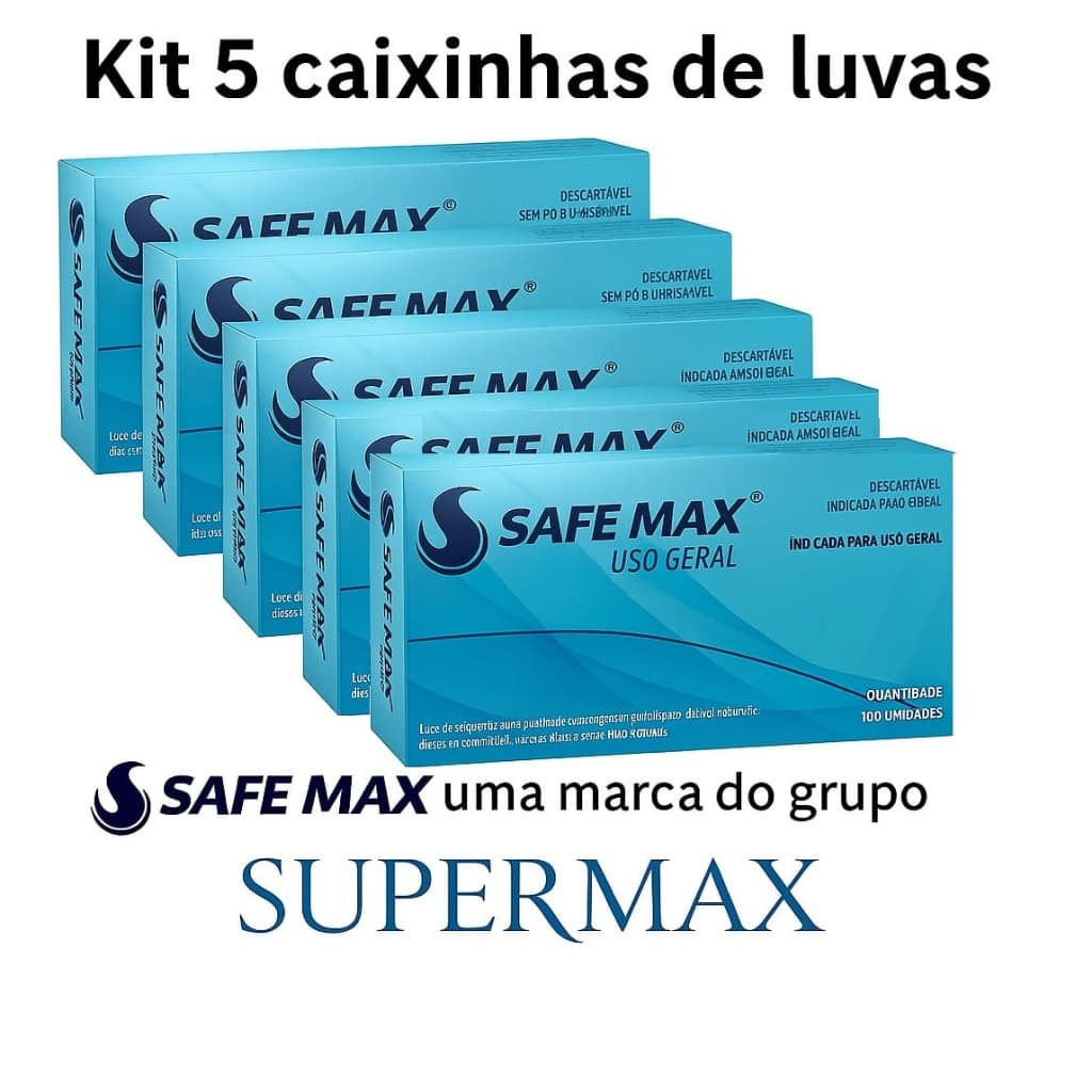 Kit Com 5 Caixas Luva Nitrílica Azul Sem Pó Descartável C/500 Unidades