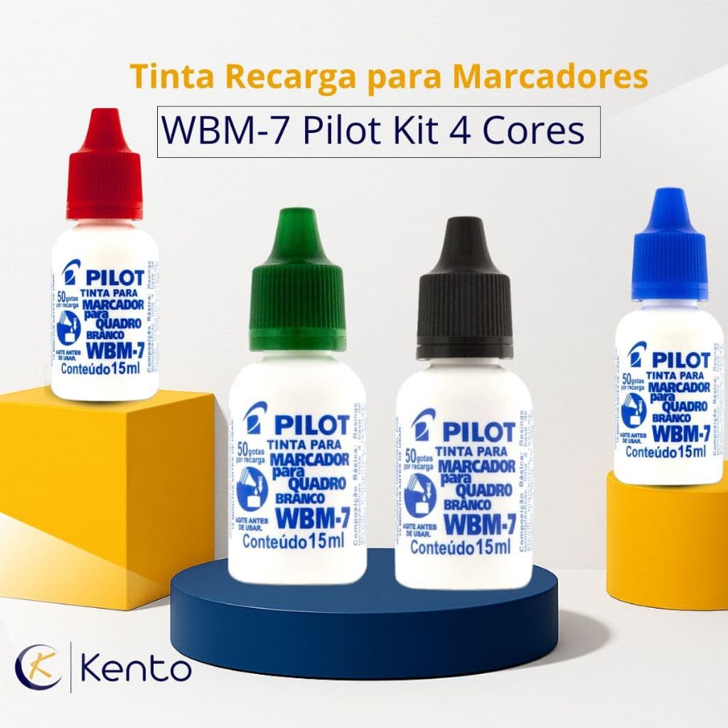 Tinta Recarga para Caneta Marcador de Quadro Branco WBM-7 Pilot Kit 4 Cores Ideal Escolas Escritórios Cursos Faculdades