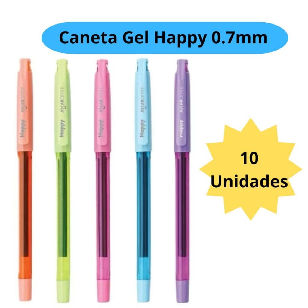 Caneta gel Happy 0.7mm Cores Vibrantes e Variadas Escolar Infantil Jocar Office