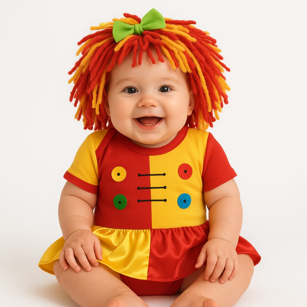 Body Bebê Temático Emília + Tiara com Cabelo - Mesversário