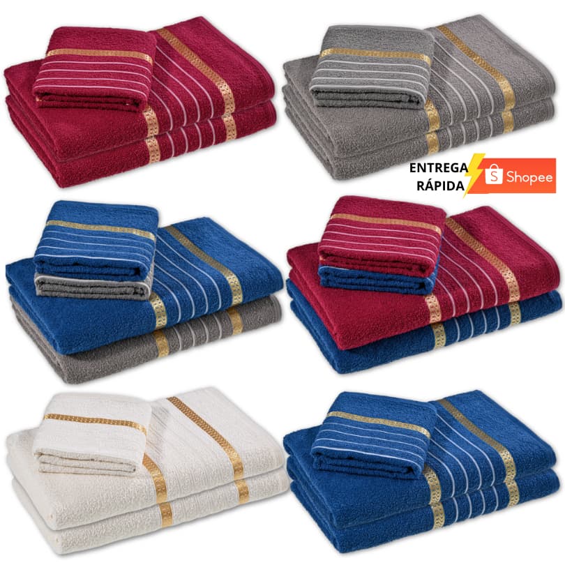 Kit 04 Peças Toalhas 02 Banho 02 Rosto Algodão Luxo 70cm x 135cm  Laune Haus