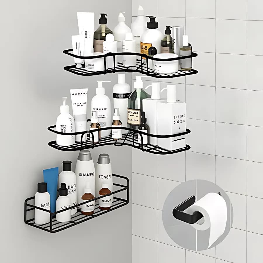 Suportes Suspensos de Banheiro Sem Furo Organizador Shampoo Condicionador Com Suporte de Papel1/2/4