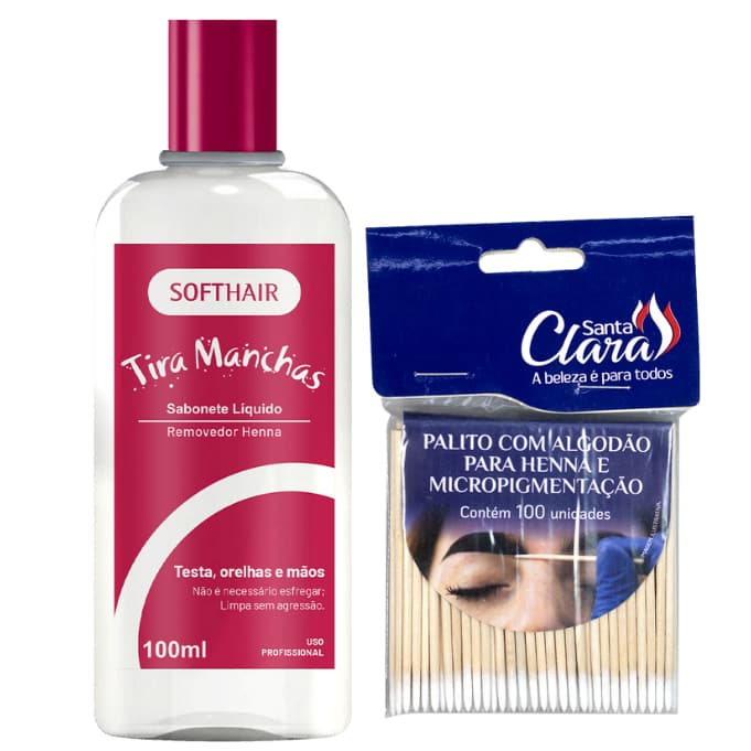 Kit Tira Manchas Henna 100ml Softhair + 100 Palitos com Algodão Santa Clara