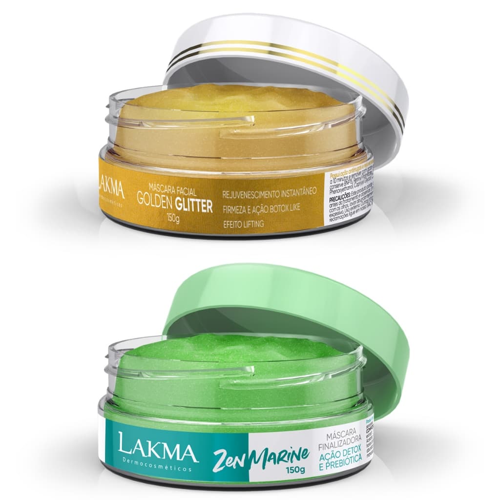 Kit Lakma Máscara Detox + Máscara Golden Glitter 150g cada: Pele Renovada e Rejuvenescida