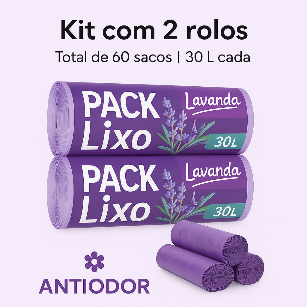 Kit 1/2 Saco de Lixo 30 Litros Lavanda Neutraliza Odores Perfumado Resistente Cozinha Anti- Inseto