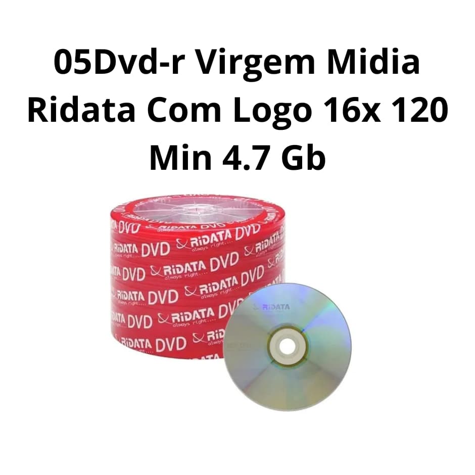 05 Dvd-r Virgem Midia Ridata Com Logo 16x 120 Min 4.7 Gb
