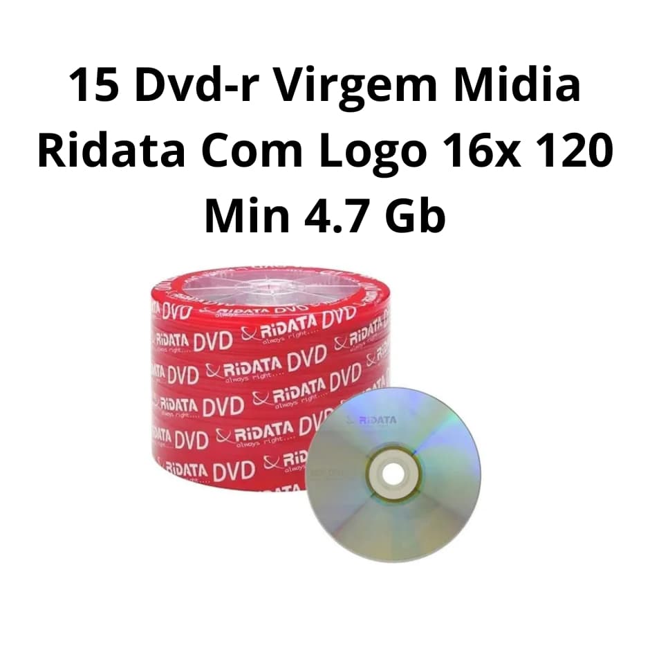 15 Dvd-r Virgem Midia Ridata Com Logo 16x 120 Min 4.7 Gb