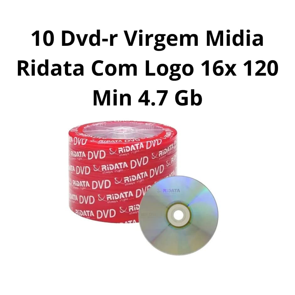 10 Dvd-r Virgem Midia Ridata Com Logo 16x 120 Min 4.7 Gb