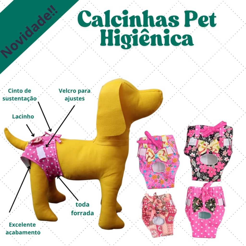 Calcinha Pet Higiênica com Velcro de Regulagem Para Cadelas no Cio