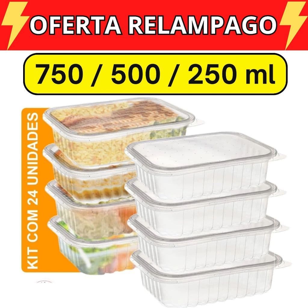 Kit 24 Unidades Pote Marmita Freezer Microondas Fitness Comida Congelada Marmitex