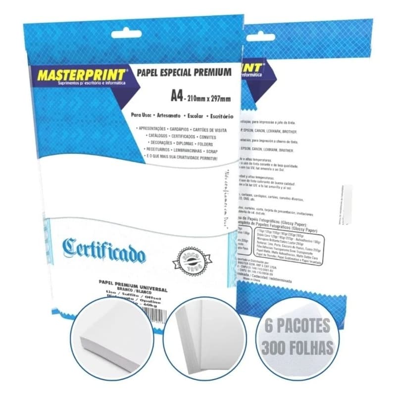 Papel Offset Opaline Liso Diplomata Branco 300 Folhas 180g Másterprint
