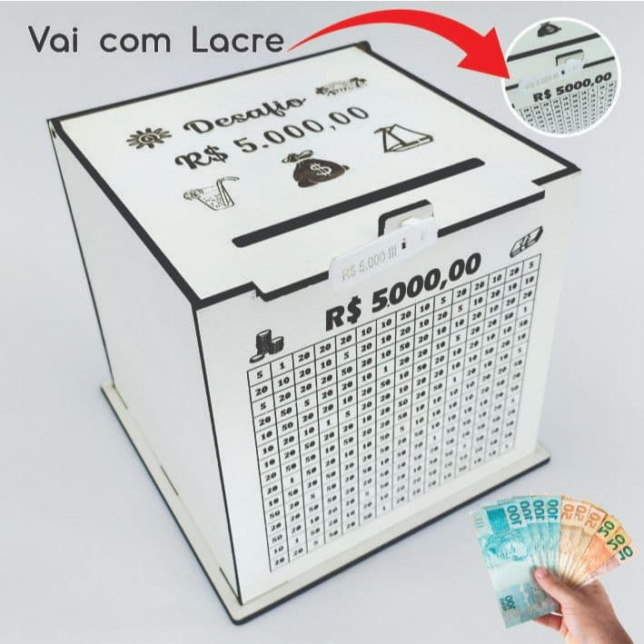 Cofre para Guardar Dinheiro Desafio 1 mil, 5 mil, 10 mil e 20 mil Cofres
