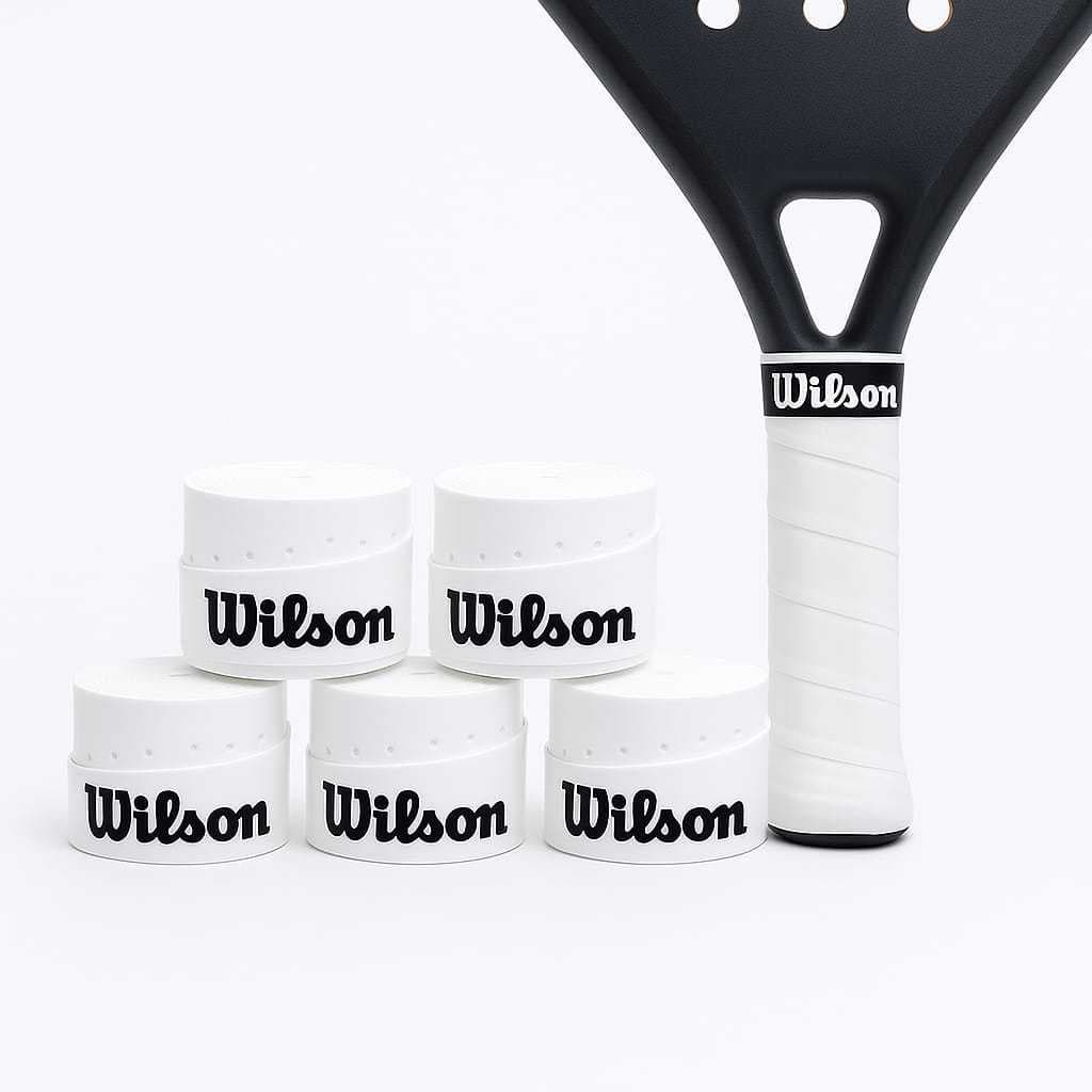 Kit 5 Overgrip Wilson Branco Com Furos Antisuor Para Raquete Tênis E Beach Tênis Aderente E Confortável