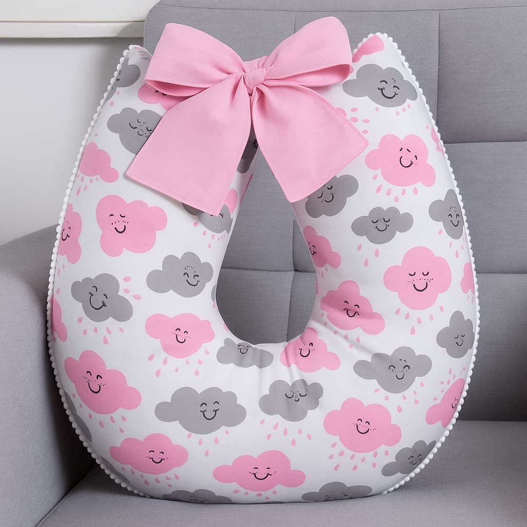 Almofada de Amamentação para Amamentar Travesseiro 100% Algodão com Laço Capa com Zíper