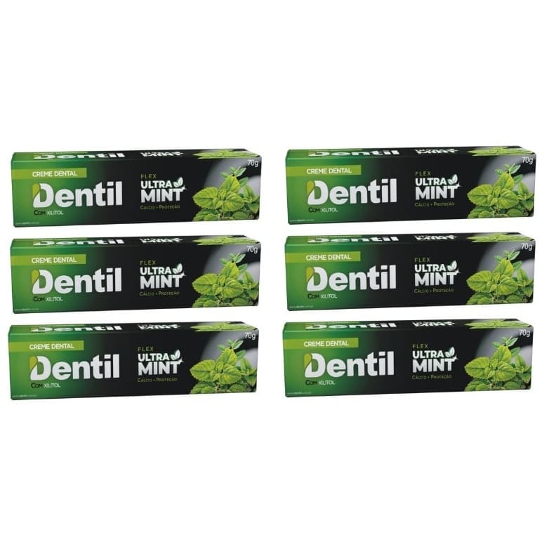 Kit c/ 6 Creme Dental Ultra Mint Refrescante Sem Fluor Dentil 70g