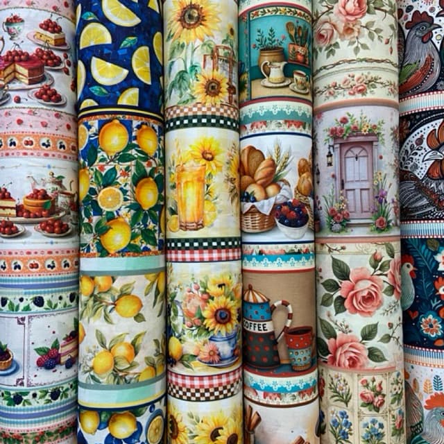 Kit Barrados 5 Faixas Tecido Tricoline Digital 100% Algodão Faixas para Pano de Prato Peripan