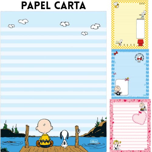 Papel Carta Snoopy Folhas Decorada 50 fls TILITRA Folhas decoradas Bloco de Anotação Caderno Snoopy Caderno Tilibra esco