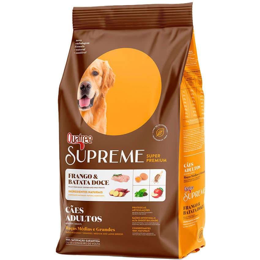 Ração Quatree Supreme para Cães Adultos Raças Médias e Grandes sabor Frango e Batata Doce 15 Kg
