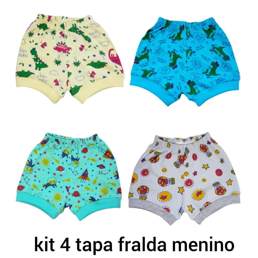 KIT 4 short  / tapa fralda   / para  bebê  100%algodão menino e menina