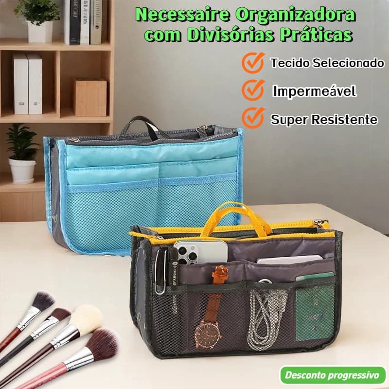 Organizador De Viagem Dupla Camada Com Divisórias E Zíper