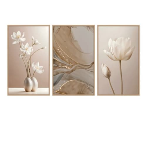 Kit 3 Quadro Decorativo Flores Abstrato Linha Gold Luxo 50x30 Mosaico Sala Quarto cozinha Escritório