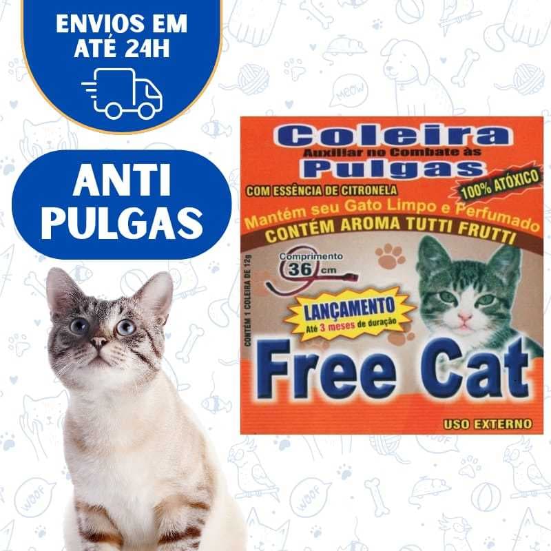 Coleira Pet Anti Pulga Gato Cachorro Filhote Free Cat Duração 3 Meses