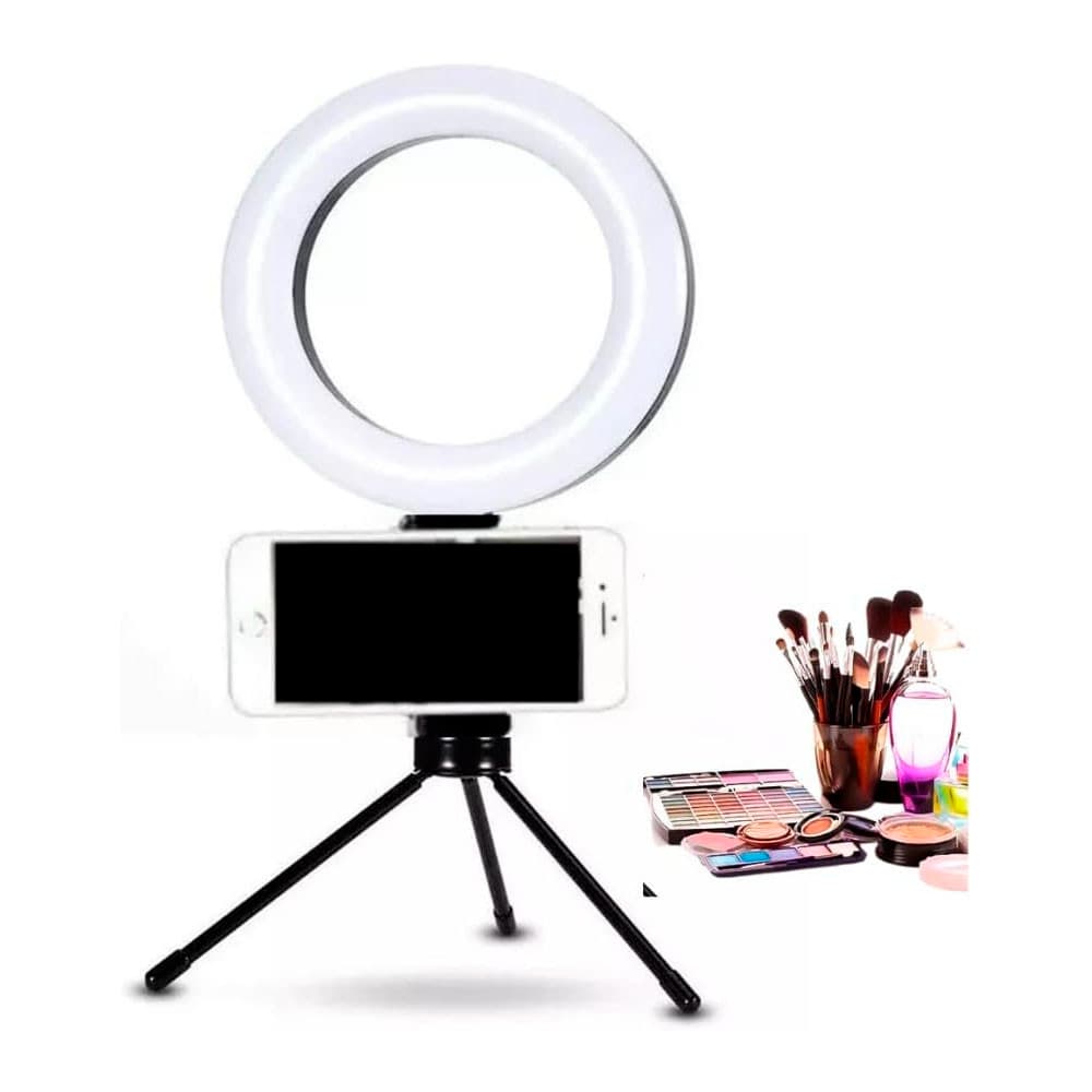 Ring Light Led Mesa Iluminador Tripé 6 Polegada Com Suporte Celualar Luz Branco-quente Bivolt