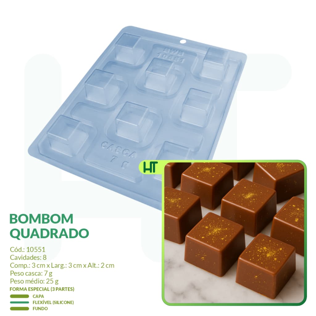 Forma para Chocolate Bombom Quadrado BWB 10551 - Caixinha - Copinho para Doces Finos
