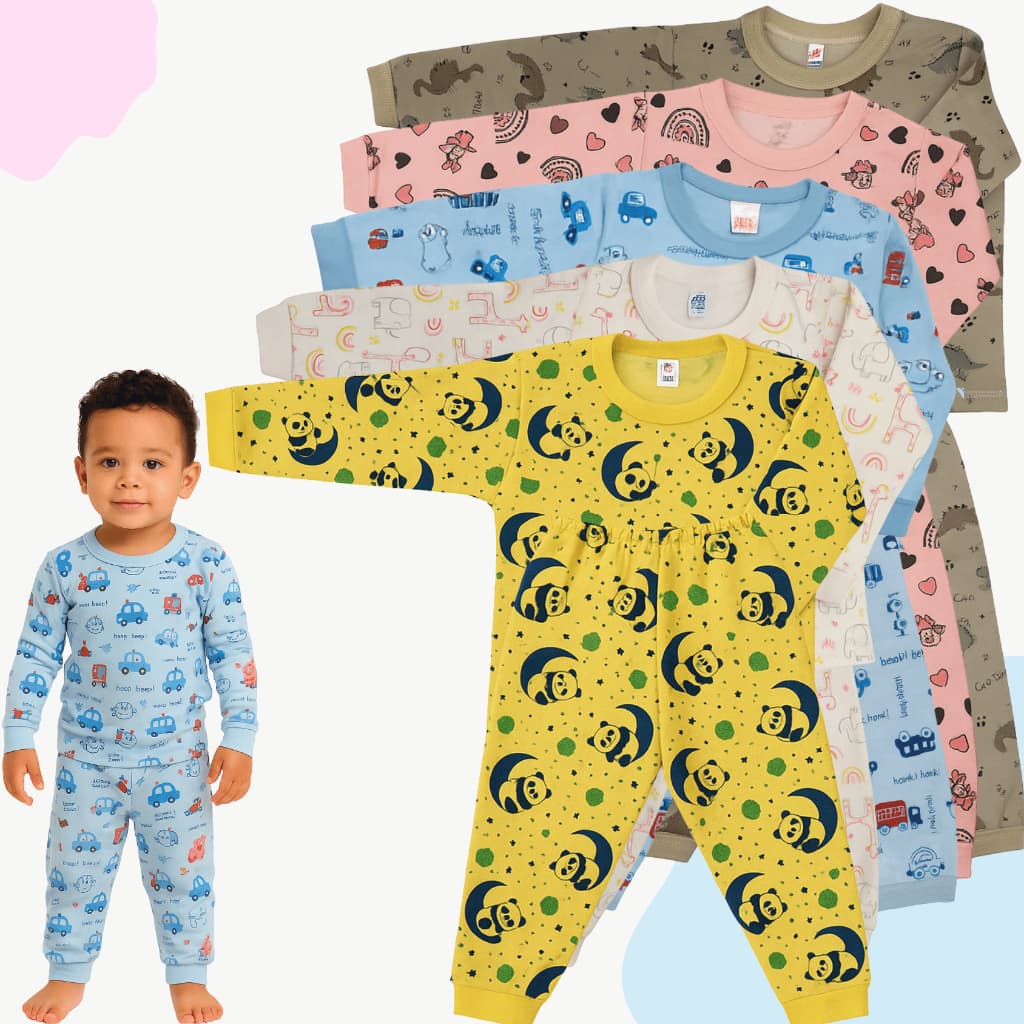 Kit 3,2 ou 1 Pijamas Infantis Camisetas Manga Longa e Calça Estampados Menino Menina Inverno 1 a 3 Anos