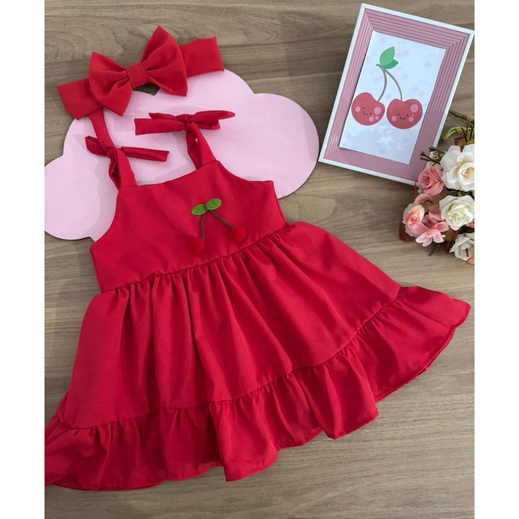 Vestido Infantil Menina criança vermelho festa princesa aniversario cereja cerejinha São João